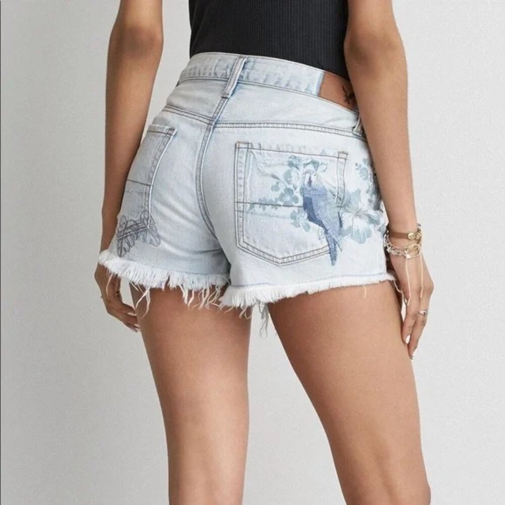 AE AMERICAN EAGLE women SHORTS festival JEAN embroidered DENIM boho SIZE 4